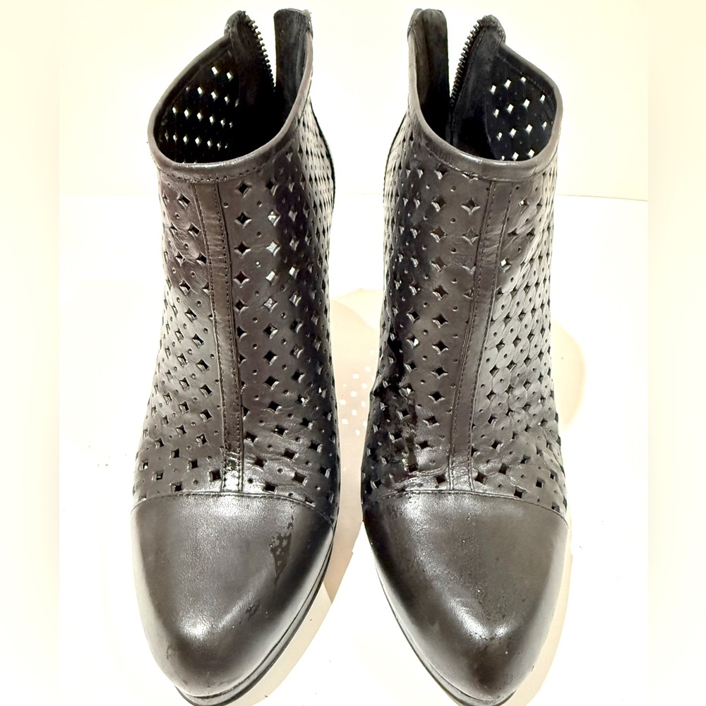 Arturo Chiang Perforated Leather Ankle Boots